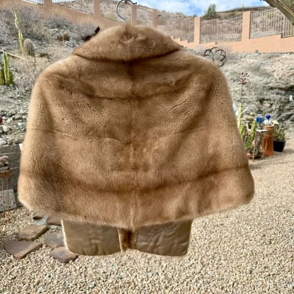 Mink stole wrap, light brown shawl collar vintage - Picture 5 of 15